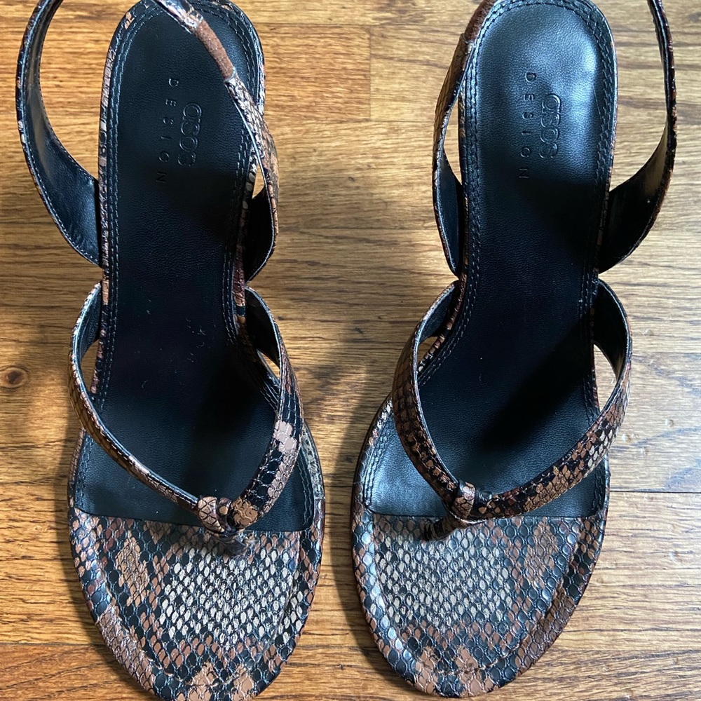 ASOS Design Brown snake heeled Slingback sandal